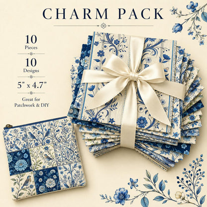 10Pc/Set Blue Flower Bird Series Fat Quarter Fabric, Pre-Cut Square Fabric Assort, Fabric Set, Craft Fabric, Handmade DIY Patchwork Fabric,Home Quilting Sewing Fabric, Packaging Fabric, Scrapbooking Craft Hobbyist