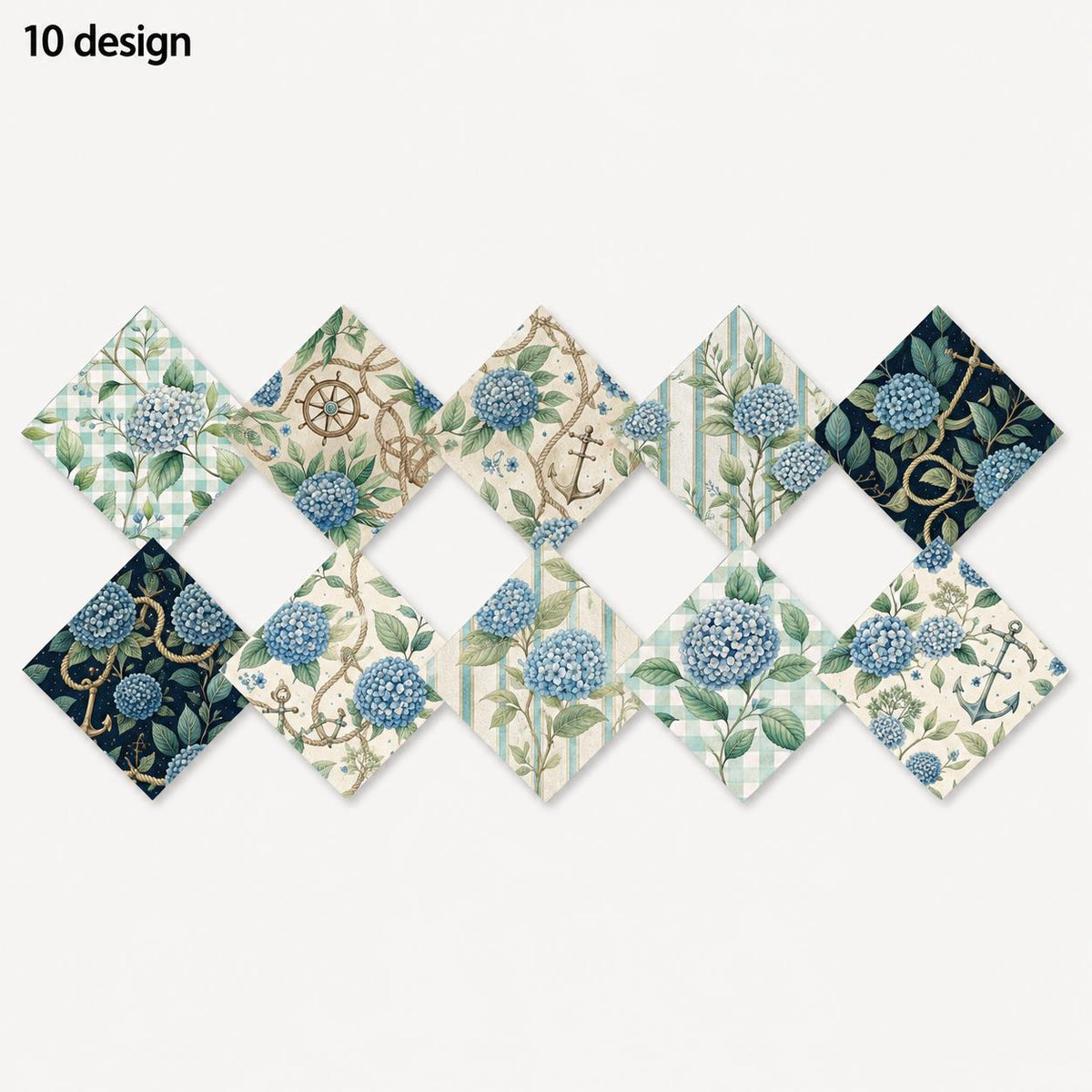 10pcs Charm Pack Set Floral Hydrangea Pattern Vintage Style Handmade DIY with Rich Color and Texture Elements 100% Polyester Patchwork in 10 Design Styles Suitable for Patchwork DIY Craft Projects DIY Wallet Making Gift Giving Bag Making Mother's Day Gift