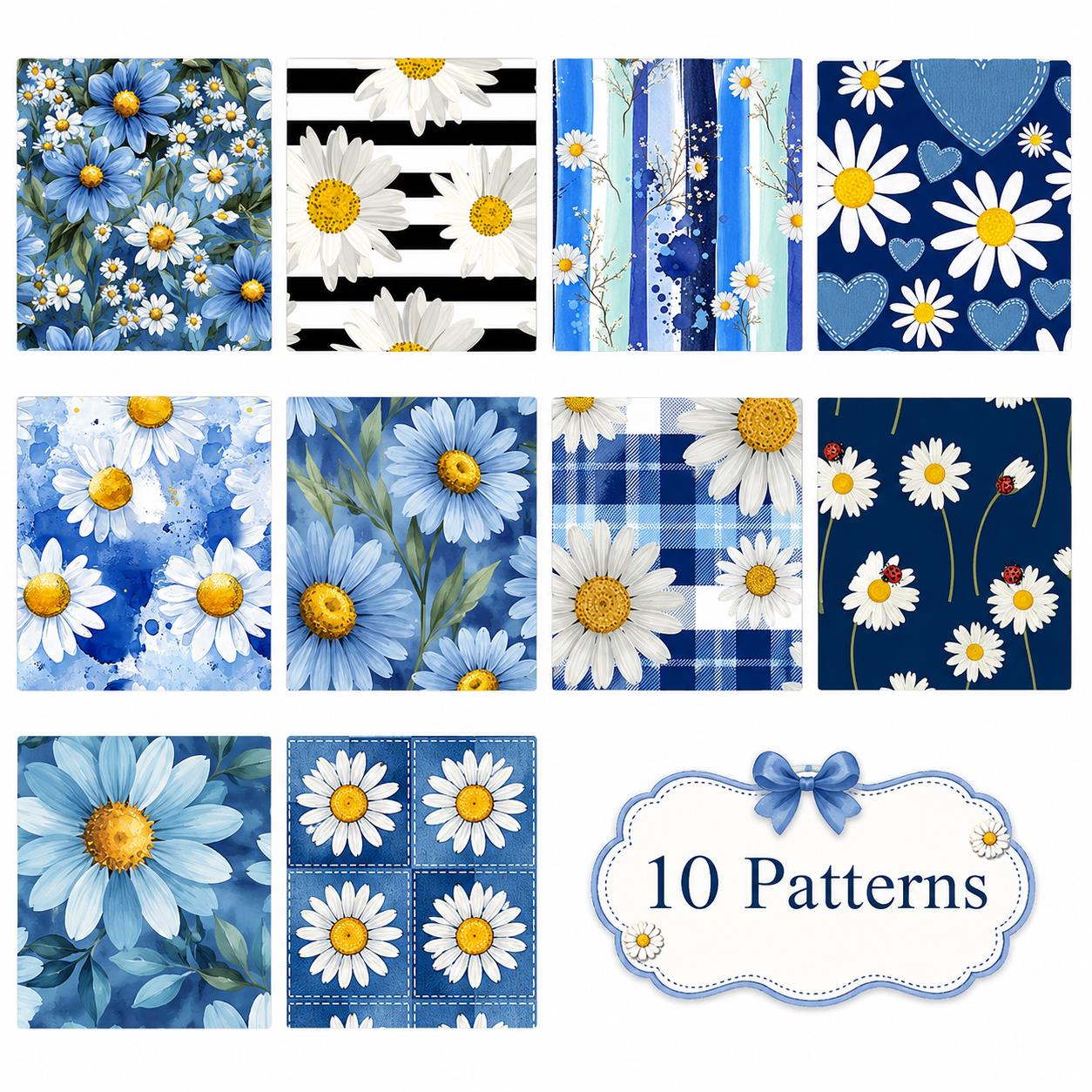 10pcs Vintage Daisy Floral Pattern Jelly Roll Fabric Strips 2.5X19.7inch Pre-cut 100% Polyester for Patchwork Quilts, Table Runners, Placemats, Tote Bags, Storage Pouches, Makeup Bags, Coasters, Quilt Blocks & Binding