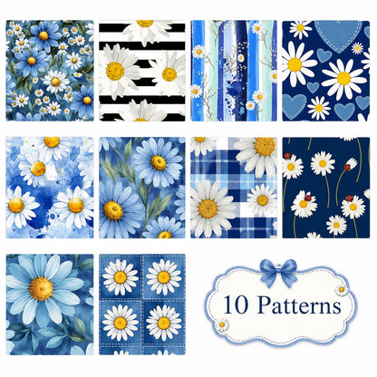 10pcs Vintage Daisy Floral Pattern Jelly Roll Fabric Strips 2.5X19.7inch Pre-cut 100% Polyester for Patchwork Quilts, Table Runners, Placemats, Tote Bags, Storage Pouches, Makeup Bags, Coasters, Quilt Blocks & Binding