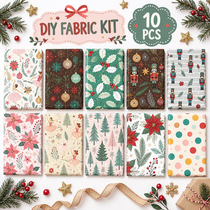 10Pc/Set Christmas Series Flower Ballet Tree Holly Fat Quarter Fabric, Pre-Cut Square Fabric Assort, Fabric Set, Craft Fabric, Handmade DIY Patchwork Fabric,Home Quilting Sewing Fabric, Packaging Fabric, Scrapbooking Craft Hobbyist