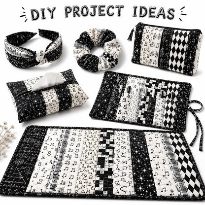 10Pc/Set, Making 10 Images 1pc Each, Each Size: 6.3*50cm Back to School White and Black Series Sliced Fabric Set Style Combination, Polyester Jelly Roll Fabric Strips, Pre-Cut Quilting Squares, For Quilting DIY, Handicrafts And Sewing, Blankets, Rugs