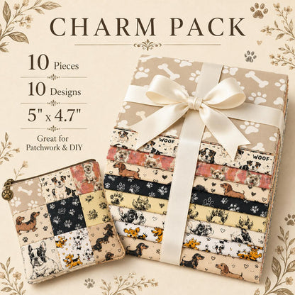 10pcs Charm Pack Set Dog Paw Pattern Vintage Style Handmade DIY with Rich Color and Texture Elements 100% Polyester Patchwork in 10 Design Styles Suitable for Patchwork DIY Craft Projects DIY Wallet Making Gift Giving Bag Making Mother's Day Gift