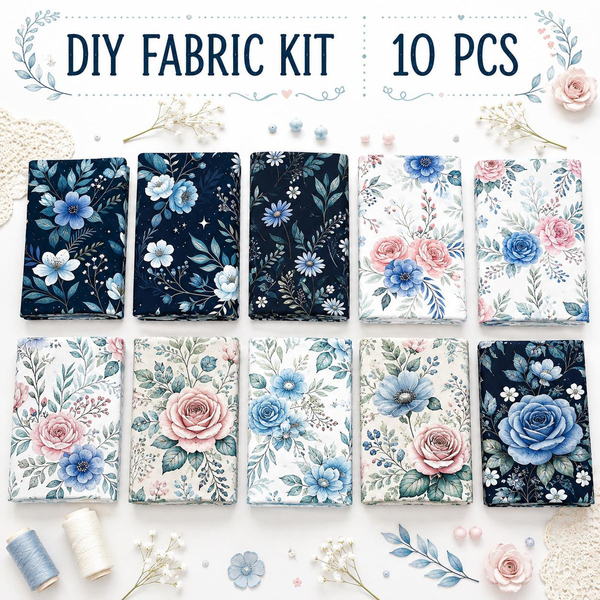 10Pc/Set Flower Series Fat Quarter Fabric, Pre-Cut Square Fabric Assort, Fabric Set, Craft Fabric, Handmade DIY Patchwork Fabric,Home Quilting Sewing Fabric, Packaging Fabric, Scrapbooking Craft Hobbyist