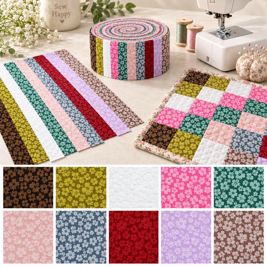 10pcs Vintage Floral Jacquard Pattern Jelly Roll Fabric Strips 2.5X19.7inch Pre-Cut 100% Polyester For Patchwork Quilts, Table Runners, Placemats, Tote Bags, Storage Pouches, Makeup Bags, Coasters, Quilt Blocks & Binding