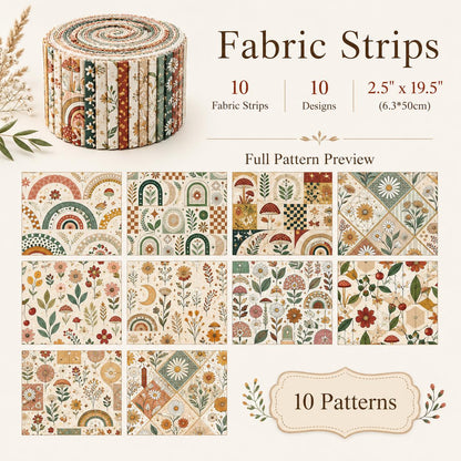 10pcs Vintage Floral Pattern Jelly Roll Fabric Strips 2.5X19.7inch Pre-Cut 100% Polyester For Patchwork Quilts, Table Runners, Placemats, Tote Bags, Storage Pouches, Makeup Bags, Coasters, Quilt Blocks & Binding