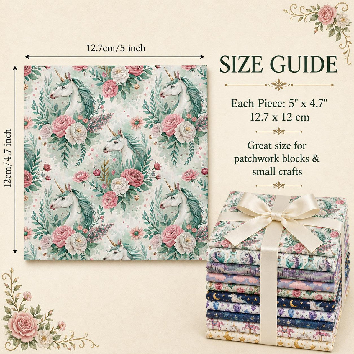 10Pc/Set Unicorn Series Flower Moon Lavender Fat Quarter Fabric, Pre-Cut Square Fabric Assort, Fabric Set, Craft Fabric, Handmade DIY Patchwork Fabric,Home Quilting Sewing Fabric, Packaging Fabric, Scrapbooking Craft Hobbyist