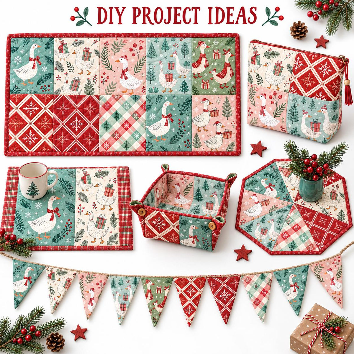10Pc/Set Christmas Series Plaid Tree Duck Fat Quarter Fabric, Pre-Cut Square Fabric Assort, Fabric Set, Craft Fabric, Handmade DIY Patchwork Fabric,Home Quilting Sewing Fabric, Packaging Fabric, Scrapbooking Craft Hobbyist