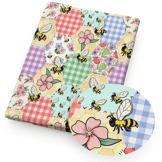 bee flowerfloral plaid grid fabric