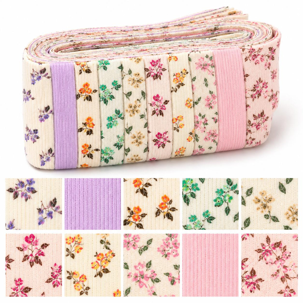 10pcs Vintage Floral Corduroy Fabric Jelly Roll Fabric Strips 2.5X19.7inch Pre-cut 100% Polyester for Patchwork Quilts, Table Runners, Placemats, Tote Bags, Storage Pouches, Makeup Bags, Coasters, Quilt Blocks & Binding Multi-color