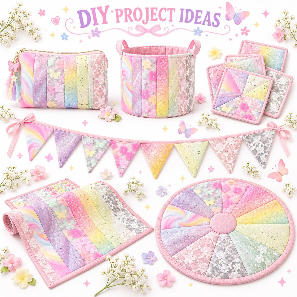 10pcs Vintage Butterfly Mesh Gauze Lace Series Jelly Roll Fabric Strips 2.5X19.7inch Pre-cut 100% Polyester for Patchwork Quilts, Table Runners, Placemats, Tote Bags, Storage Pouches, Makeup Bags, Coasters, Quilt Blocks & Binding Multi-color