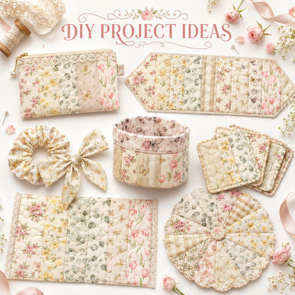 10Pc/Set, Making 10 Images 1pc Each, Each Size: 6.3*50cm Butterfly Floral Beige Series Sliced Fabric Set Style Combination, Polyester Jelly Roll Fabric Strips, Pre-Cut Quilting Squares, For Quilting DIY, Handicrafts And Sewing, Blankets, Rugs, Interior De