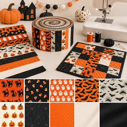10Pc/Set, Making 10 Images 1pc Each, Each Size: 6.3*50cm Bat Pumpkin Ghost Halloween Series Sliced Fabric Set Style Combination, Polyester Jelly Roll Fabric Strips, Pre-Cut Quilting Squares, For Quilting DIY, Handicrafts And Sewing, Blankets, Rugs, Interi