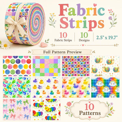 10Pc/Set, Making 10 Images 1pc Each, Each Size: 6.3*50cm Caterpillar Frog Duck Series Sliced Fabric Set Style Combination, Polyester Jelly Roll Fabric Strips, Pre-Cut Quilting Squares, For Quilting DIY, Handicrafts And Sewing, Blankets, Rugs