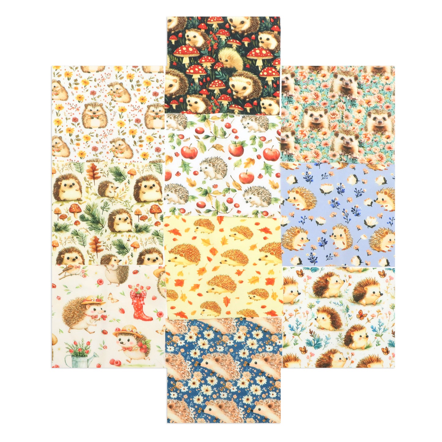 10Pc/Set Flower Hedgehog Series Strawberry Ladybug MushroomFat Quarter Fabric, Pre-Cut Square Fabric Assort, Fabric Set, Craft Fabric, Handmade DIY Patchwork Fabric,Home Quilting Sewing Fabric, Packaging Fabric, Scrapbooking Craft Hobbyist