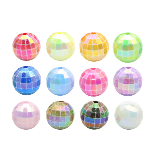 10Pcs Iridescent Bounce Ball Acrylic Beads 16mm Mixed Colors Geometry Acrylic Spacer Beads Charms with Hole Ideal for DIY Jewelry Making DIY Bracelet Necklace Chain Earrings Charm Pen Bangle Decors Festive Craft Supplies