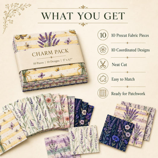 10pcS Charm Pack Set Lavender Floral Pattern VIntage Style Handmade DIY With Rich Color and Texture Elements 100% Polyester Patchwork in 10 Design Styles Suitable For Patchwork DIY Craft Projects DIY Wallet Making Gift Giving Bag Making Mother's Day Gift