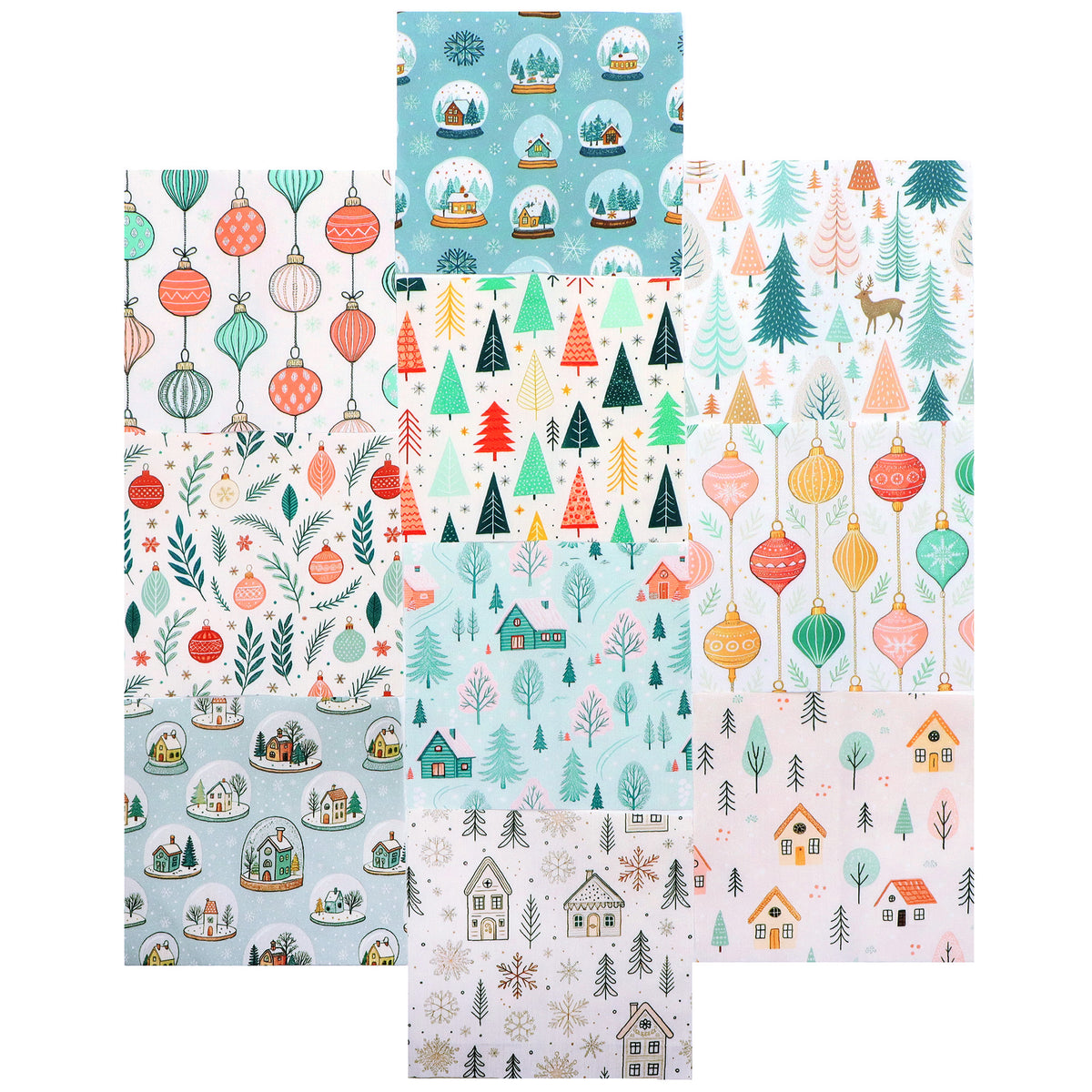 10Pc/Set Christmas Series Deer Tree House Fat Quarter Fabric, Pre-Cut Square Fabric Assort, Fabric Set, Craft Fabric, Handmade DIY Patchwork Fabric,Home Quilting Sewing Fabric, Packaging Fabric, Scrapbooking Craft Hobbyist