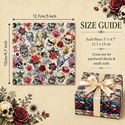 10Pc/Set Halloween Series Flower Skull Rose Fat Quarter Fabric, Pre-Cut Square Fabric Assort, Fabric Set, Craft Fabric, Handmade DIY Patchwork Fabric,Home Quilting Sewing Fabric, Packaging Fabric, Scrapbooking Craft Hobbyist