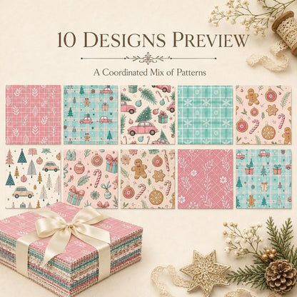 10Pc/Set Christmas Series Plaid Dot Tree Gift Crutch Fat Quarter Fabric, Pre-Cut Square Fabric Assort, Fabric Set, Craft Fabric, Handmade DIY Patchwork Fabric,Home Quilting Sewing Fabric, Packaging Fabric, Scrapbooking Craft Hobbyist