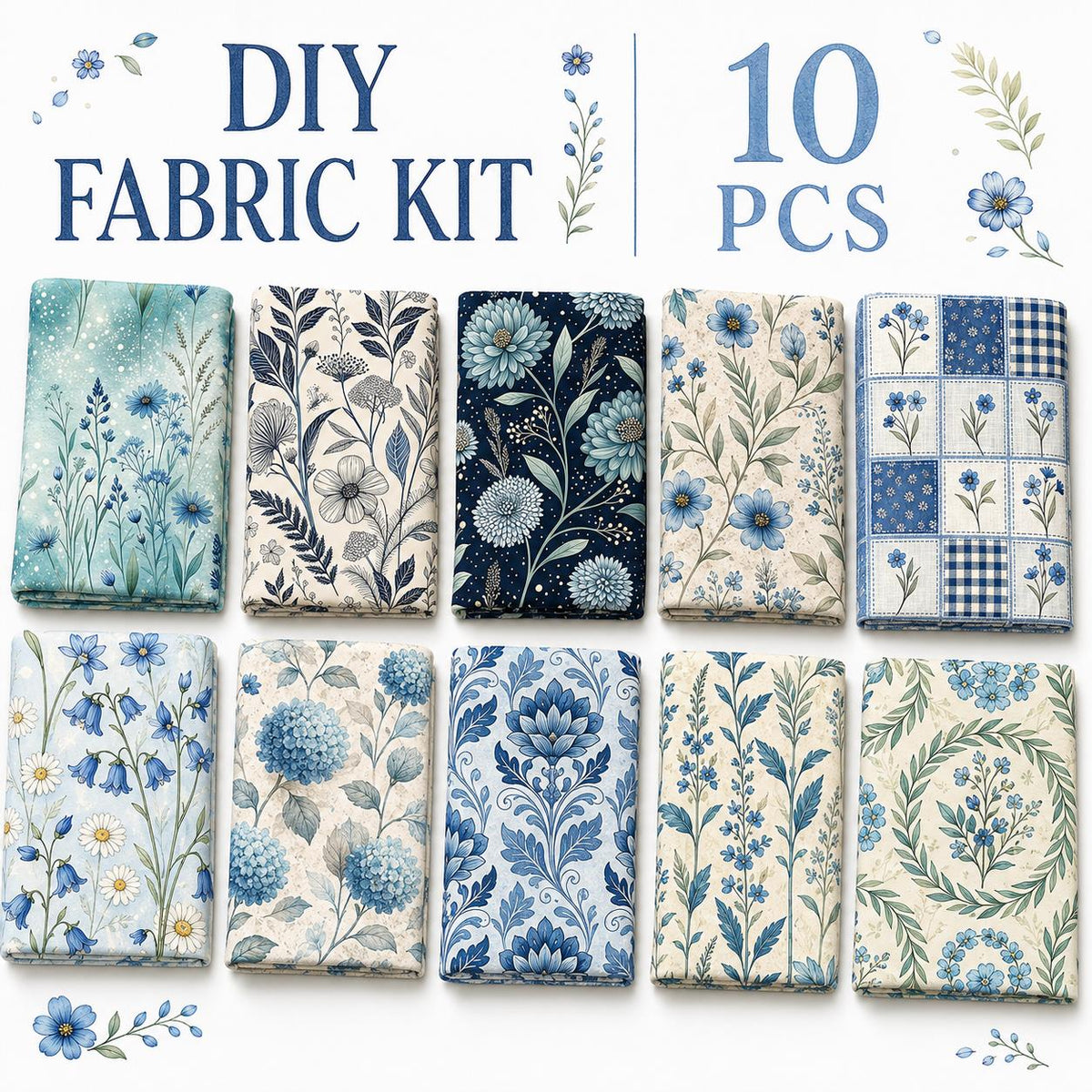 10Pc/Set Flower Series Plaid Fat Quarter Fabric, Pre-Cut Square Fabric Assort, Fabric Set, Craft Fabric, Handmade DIY Patchwork Fabric,Home Quilting Sewing Fabric, Packaging Fabric, Scrapbooking Craft Hobbyist