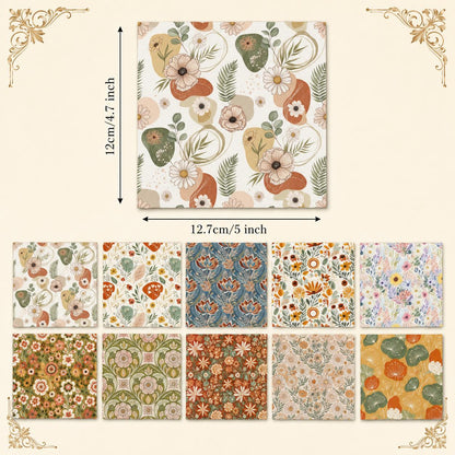 10pcs Charm Pack Set PaInt Splatter Floral Pattern 100% Polyester Patchwork in 10 Design Styles, Ready-To-Sew Without Cutting, Suitable For Patchwork Wallet Making Gift Giving Tote Bags Coasters DIY Craft Projects