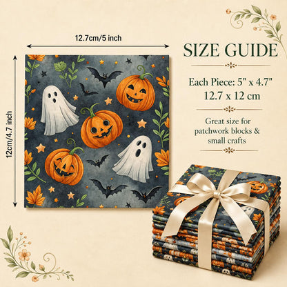 10pcs Charm Pack Set Ghost Pumpkin Halloween Vintage Style Pattern Handmade DIY with Rich Color and Texture Elements 100% Polyester Patchwork in 10 Design Styles Suitable for Patchwork DIY Craft Projects DIY Wallet Making Gift Giving Bag Making