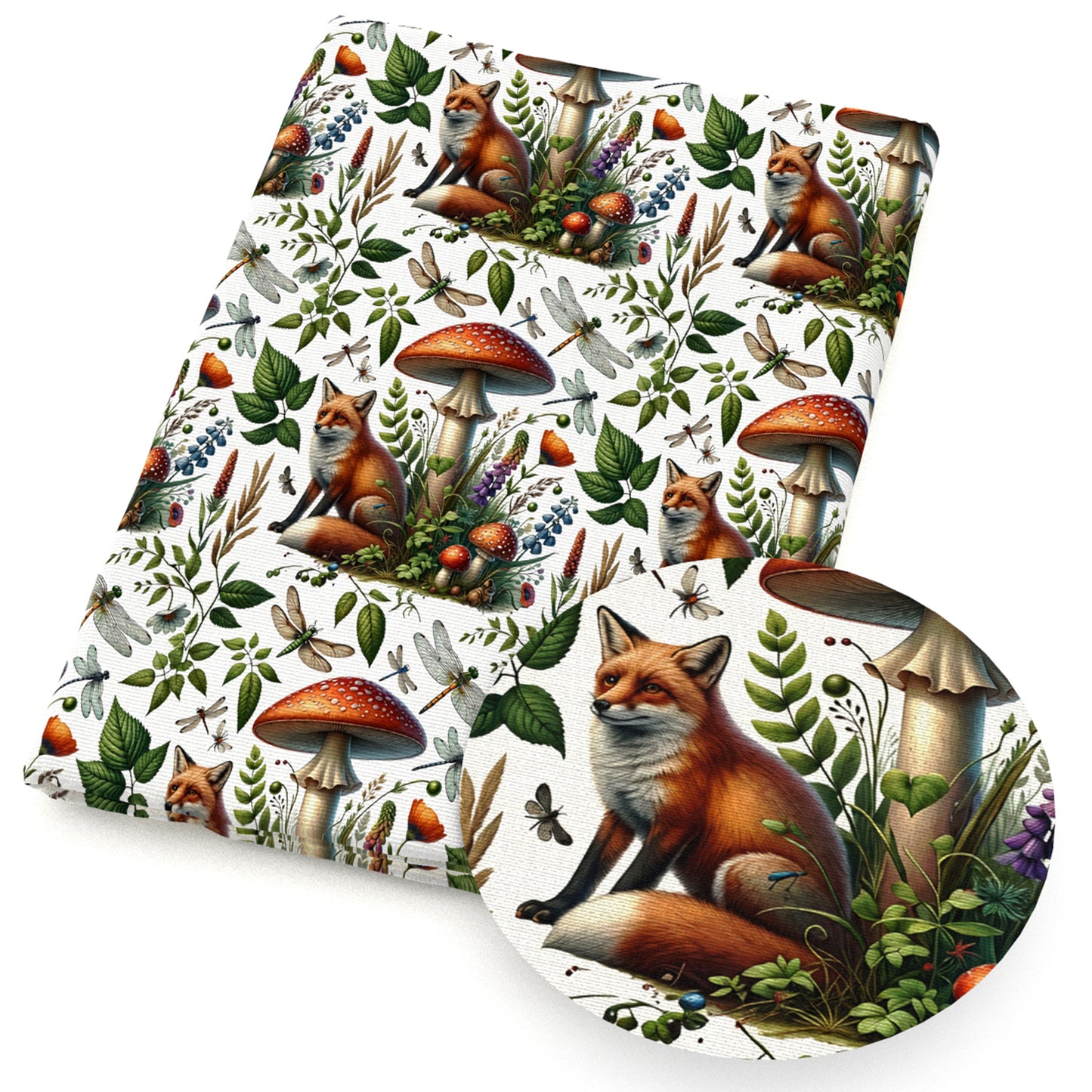 mushroom leaf leaves tree dragonfly flowerfloral fox fabric