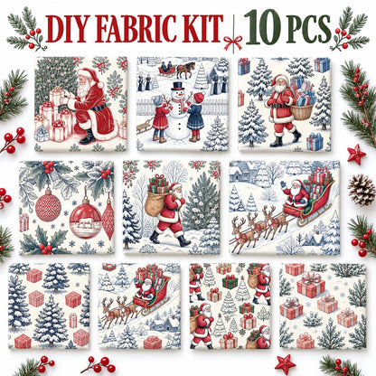 10Pc/Set Christmas Series Deer Tree Santa Claus Holly Gift Fat Quarter Fabric, Pre-Cut Square Fabric Assort, Fabric Set, Craft Fabric, Handmade DIY Patchwork Fabric,Home Quilting Sewing Fabric, Packaging Fabric, Scrapbooking Craft Hobbyist
