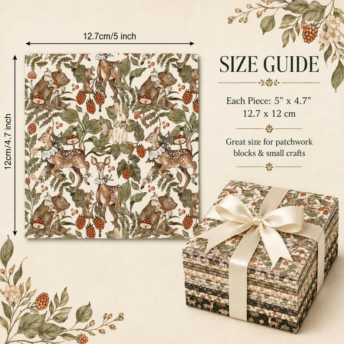 10pcs Charm Pack Set Deer Owl Animal Floral Pattern 100% Polyester Patchwork in 10 Design Styles, Ready-to-Sew Without Cutting, Suitable For Patchwork Wallet Making Gift Giving Tote Bags Coasters DIY Craft Projects Christmas Gift