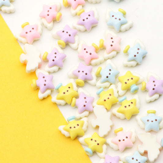 10pcs Resin Flat Back Charms, Charms And Containers Mix Color Star Starfish Wings Shape Resin Cabochons for DIY Crafts, Scrapbooking, Jewelry Making