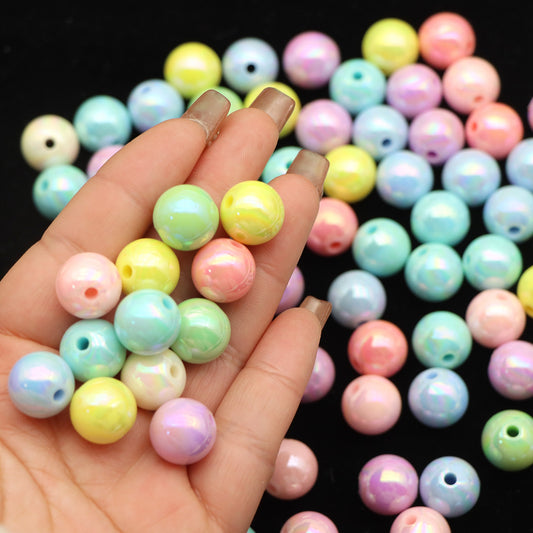 10Pcs/pack Mixed Colors Iridescent Acrylic Beads Round Shaped Loose Spacer Beads for DIY Jewelry Making Accessories DIY Bracelet Necklace Chain Earrings Charm Bangle Decors Craft Pen Supplies Decorations