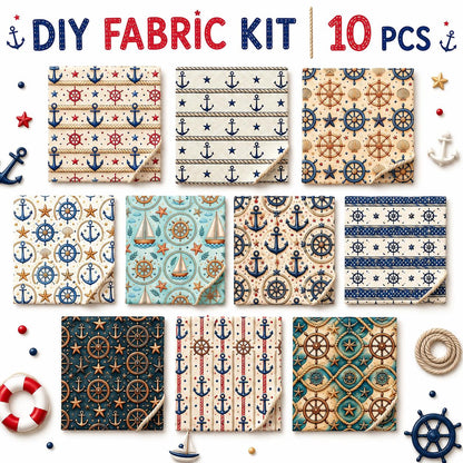 10pcs Charm Pack Set Anchor Pattern 100% Polyester Patchwork in 10 Design Styles, Ready-to-Sew Without Cutting, Suitable For Patchwork Wallet Making Gift Giving Tote Bags Coasters DIY Craft Projects