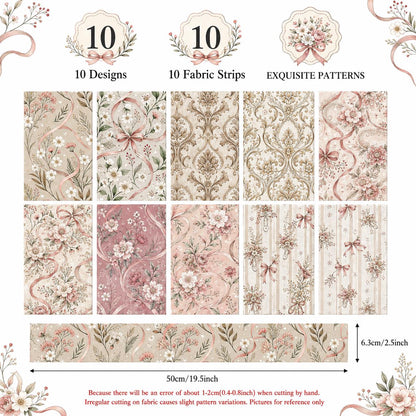 10pcs Vintage Floral Pattern Jelly Roll Fabric Strips 2.5X19.7inch Pre-Cut 100% Polyester For Patchwork Quilts, Table Runners, Placemats, Tote Bags, Storage Pouches, Makeup Bags, Coasters, Quilt Blocks & Binding