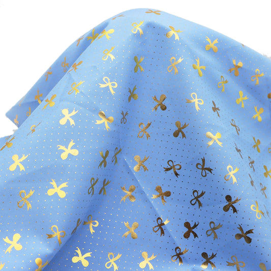 1pc Golden Bowknot Foiled Polyester Fabric, 59.05 x 19.68 inch Precut Fabric, Perfect for Party Decorations, and Craft Projects, Hair Ties, DIY Quilting & Sewing, Patchwork, Backdrop Fabric | Bowknot Pattern