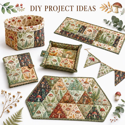 10pcs Charm Pack Set Mushroom Pattern Vintage Style Pattern Handmade DIY with Rich Color and Texture Elements 100% Polyester Patchwork in 10 Design Styles Suitable for Patchwork DIY Craft Projects DIY Wallet Making Gift Giving Bag Making
