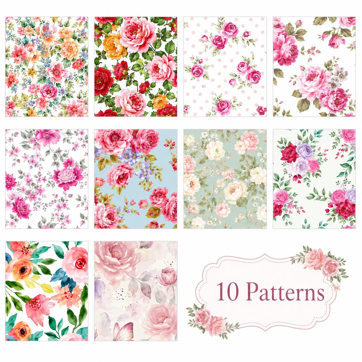 10Pc/Set, Making 10 Images 1pc Each, Each Size: 6.3*50cm Spring Floral Series Sliced Fabric Set Style Combination, Polyester Jelly Roll Fabric Strips, Pre-Cut Quilting Squares, For Quilting DIY, Handicrafts And Sewing, Blankets, Rugs, Interior Decoration