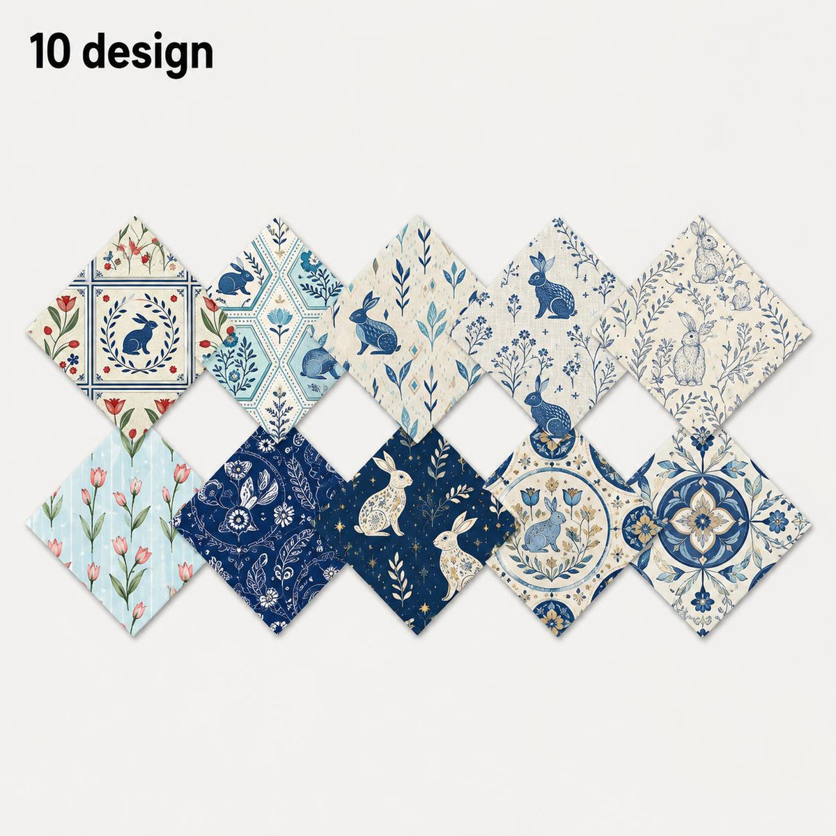 10pcs Charm Pack Set Floral Rabbit Vintage Style Pattern Handmade DIY with Rich Color and Texture Elements 100% Polyester Patchwork in 10 Design Styles Suitable for Patchwork DIY Craft Projects DIY Wallet Making Gift Giving Bag Making Mother's Day Gift