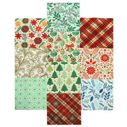 10Pc/Set Christmas Flower Series Plaid Tree Bell Fat Quarter Fabric, Pre-Cut Square Fabric Assort, Fabric Set, Craft Fabric, Handmade DIY Patchwork Fabric,Home Quilting Sewing Fabric, Packaging Fabric, Scrapbooking Craft Hobbyist