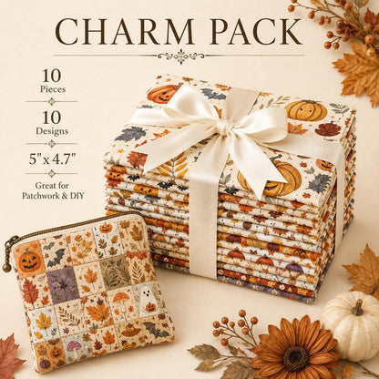 10Pc/Set Halloween Autumn Series Skull Pumpkin Mushroom Maple Leaf Bat Fat Quarter Fabric, Pre-Cut Square Fabric Assort, Fabric Set, Craft Fabric, Handmade DIY Patchwork Fabric,Home Quilting Sewing Fabric, Packaging Fabric, Scrapbooking Craft Hobbyist