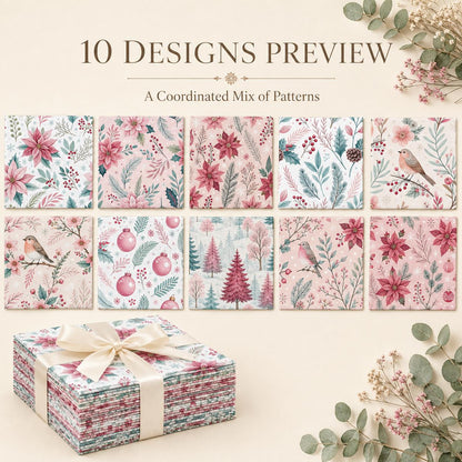 10Pc/Set Christmas Series Bird Flower Holly Pinecones Fat Quarter Fabric, Pre-Cut Square Fabric Assort, Fabric Set, Craft Fabric, Handmade DIY Patchwork Fabric,Home Quilting Sewing Fabric, Packaging Fabric, Scrapbooking Craft Hobbyist