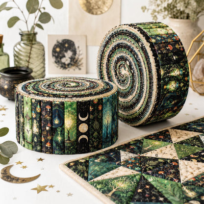 10pcs Vintage Wishing Bottle Skull Dark Pattern Jelly Roll Fabric Strips 2.5X19.7inch Pre-cut 100% Polyester for Patchwork Quilts, Table Runners, Placemats, Tote Bags, Storage Pouches, Makeup Bags, Coasters, Quilt Blocks & Binding Halloween Gift