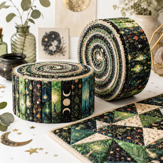10pcs Vintage Wishing Bottle Skull Dark Pattern Jelly Roll Fabric Strips 2.5X19.7inch Pre-cut 100% Polyester for Patchwork Quilts, Table Runners, Placemats, Tote Bags, Storage Pouches, Makeup Bags, Coasters, Quilt Blocks & Binding Halloween Gift