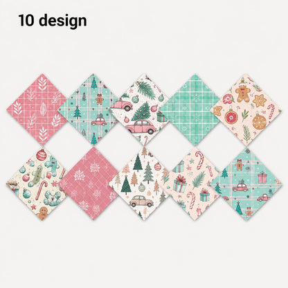 10Pc/Set Christmas Series Plaid Dot Tree Gift Crutch Fat Quarter Fabric, Pre-Cut Square Fabric Assort, Fabric Set, Craft Fabric, Handmade DIY Patchwork Fabric,Home Quilting Sewing Fabric, Packaging Fabric, Scrapbooking Craft Hobbyist