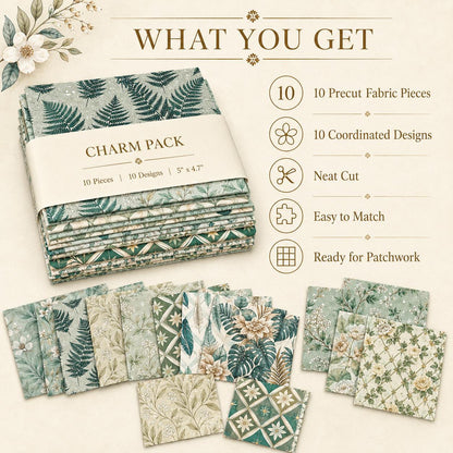 10pcs Charm Pack Set Floral Vintage Style Pattern Handmade DIY with Rich Color and Texture Elements 100% Polyester Patchwork in 10 Design Styles Suitable for Patchwork DIY Craft Projects DIY Wallet Making Gift Giving Bag Making Mother'S Day Gift