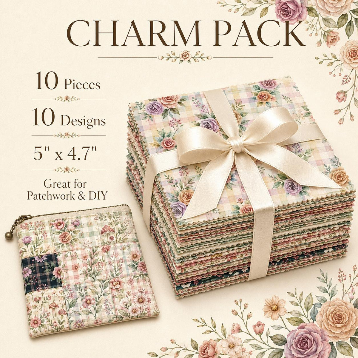 10Pc/Set Flower Plaid Series Daisy Mushroom Fat Quarter Fabric, Pre-Cut Square Fabric Assort, Fabric Set, Craft Fabric, Handmade DIY Patchwork Fabric,Home Quilting Sewing Fabric, Packaging Fabric, Scrapbooking Craft Hobbyist