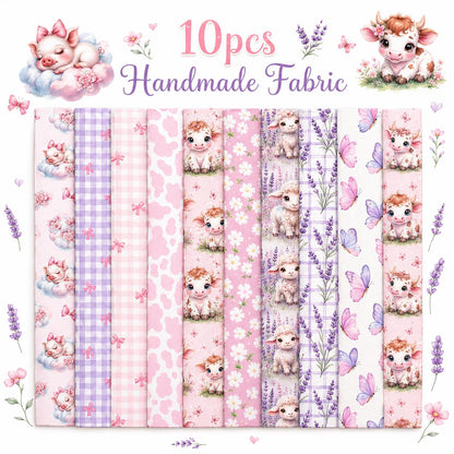 10pcs Vintage Lavender Cow Butterfly Pattern Jelly Roll Fabric Strips 2.5X19.7inch Pre-Cut 100% Polyester For Patchwork Quilts, Table Runners, Placemats, Tote Bags, Storage Pouches, Makeup Bags, Coasters, Quilt Blocks & Binding Multi-Color