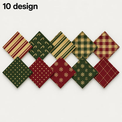 10Pc/Set Christmas Series Plaid Stripe Crutch Fat Quarter Fabric, Pre-Cut Square Fabric Assort, Fabric Set, Craft Fabric, Handmade DIY Patchwork Fabric,Home Quilting Sewing Fabric, Packaging Fabric, Scrapbooking Craft Hobbyist