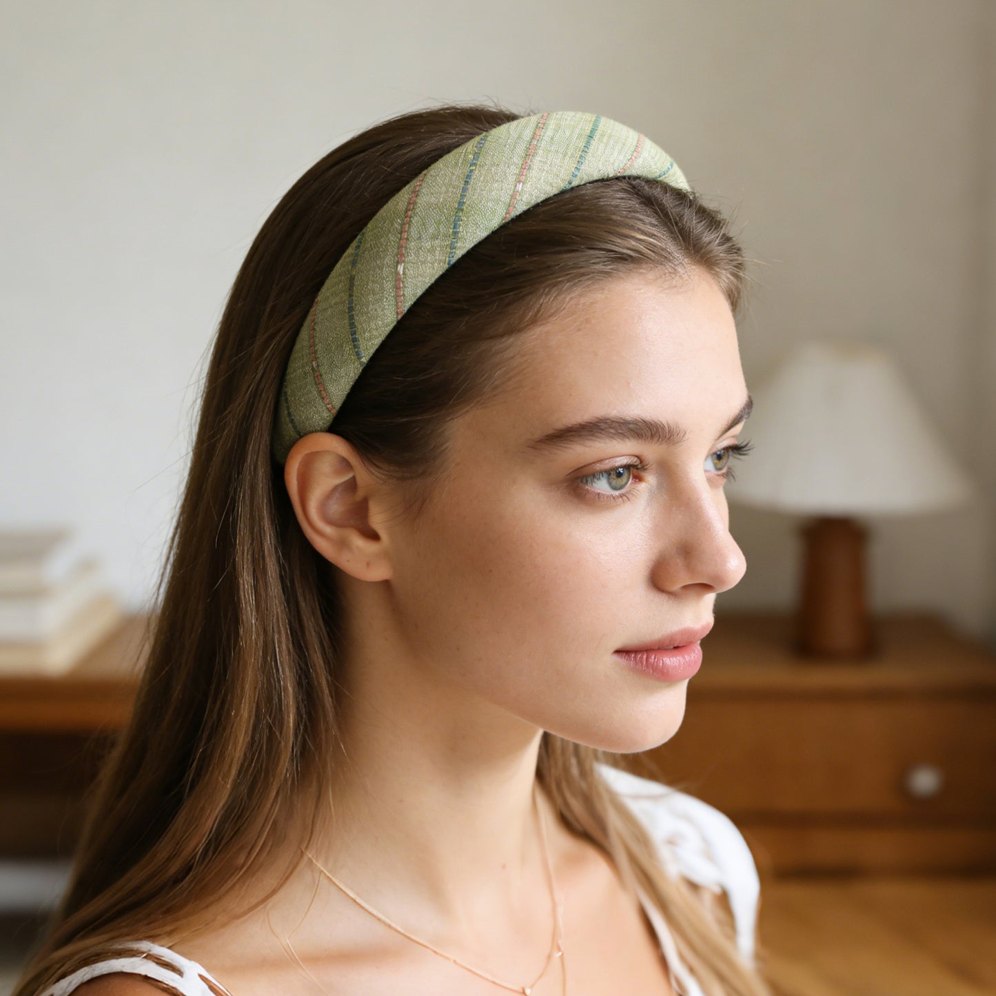 cotton jacquard line gradient retro checkered high cranial hairband