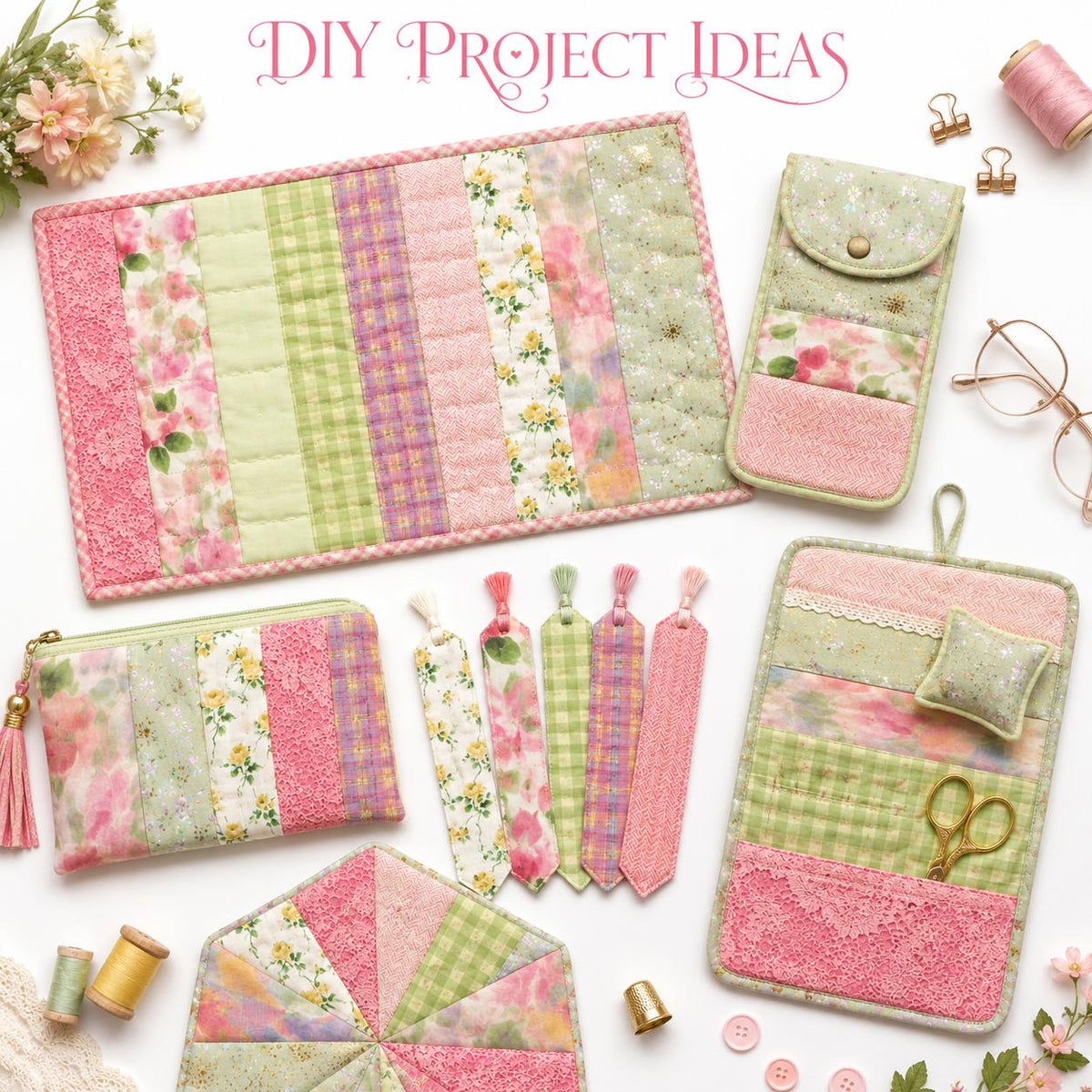 10pcs Vintage Floral Plaid Pattern Jelly Roll Fabric Strips 2.5X19.7inch Pre-cut 100% Polyester for Patchwork Quilts, Table Runners, Placemats, Tote Bags, Storage Pouches, Makeup Bags, Coasters, Quilt Blocks & Binding Multi-color